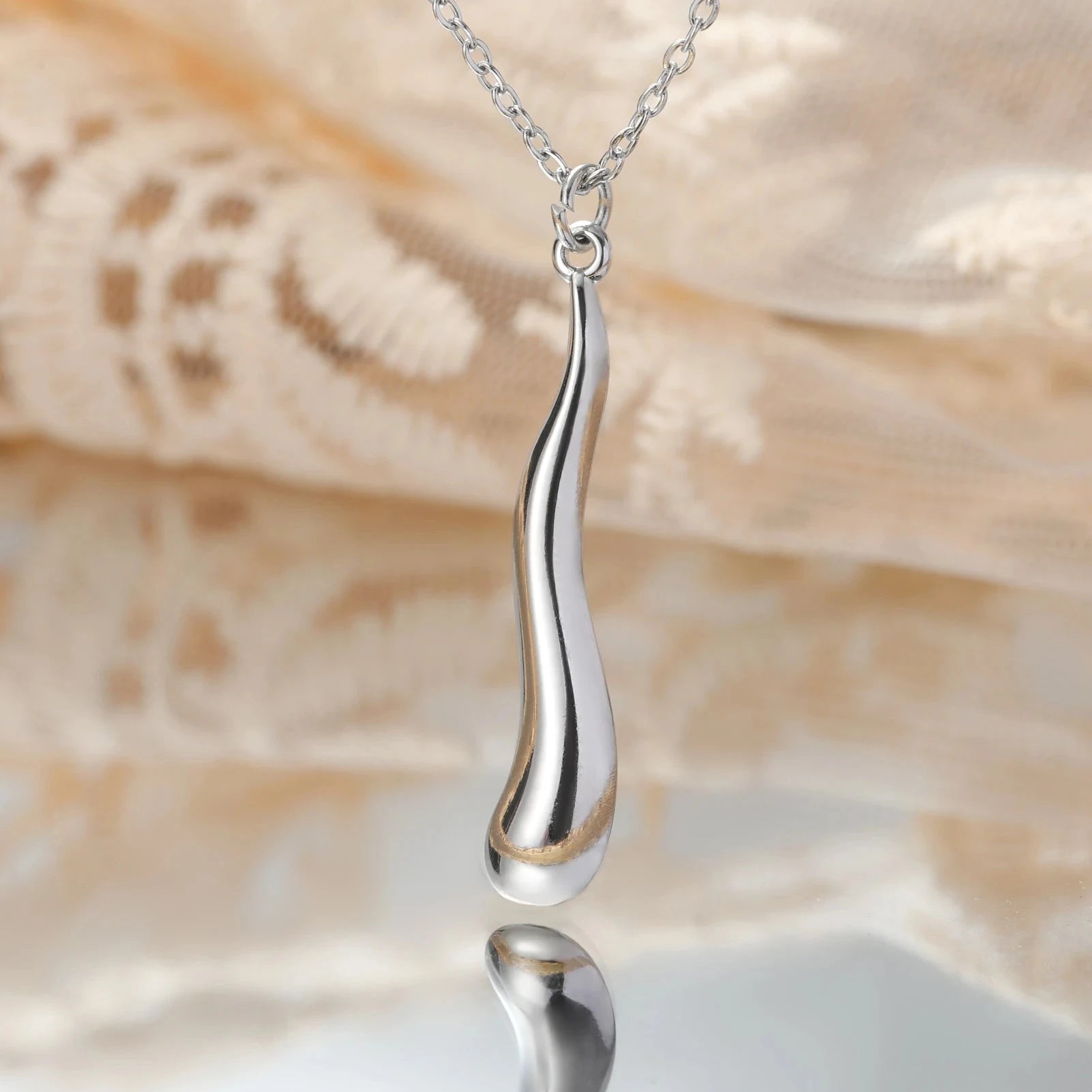 Collier Pendentif Goutte d'Eau Asymétrique argent