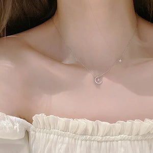 Collier Pendentif Lune et Etoile en Zircon Femme
