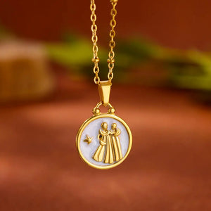 Collier Pendentif Or et Blanc Signe du Zodiaque 12 Constellations gémeaux