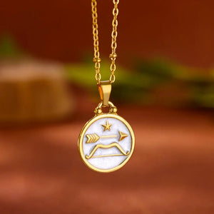 Collier Pendentif Or et Blanc Signe du Zodiaque 12 Constellations sagittaire