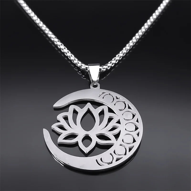 Collier Pendentif Pierres 7 Chakras Fleur de Lotus argent