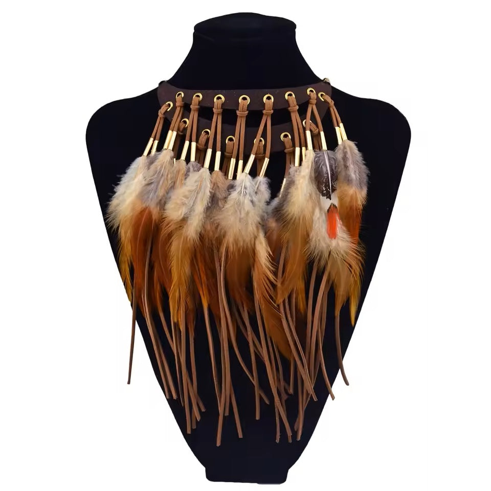 Etnische Choker Halsketting met Veer Hanger 