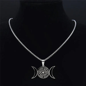 Collier Pendentif Roue d'Hécate Sorcellerie Wiccan Strophalos argent 50 cm