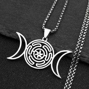 Collier Pendentif Roue d'Hécate Sorcellerie Wiccan Strophalos argent 50 cm