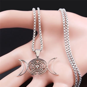 Collier Pendentif Roue d'Hécate Sorcellerie Wiccan Strophalos argent 50 cm