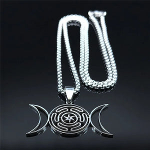 Collier Pendentif Roue d'Hécate Sorcellerie Wiccan Strophalos argent 50 cm