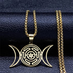 Collier Pendentif Roue d'Hécate Sorcellerie Wiccan Strophalos or 60 cm