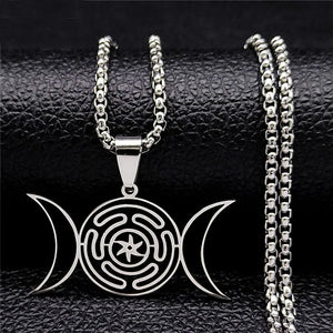 Collier Pendentif Roue d'Hécate Sorcellerie Wiccan Strophalos argent 50 cm