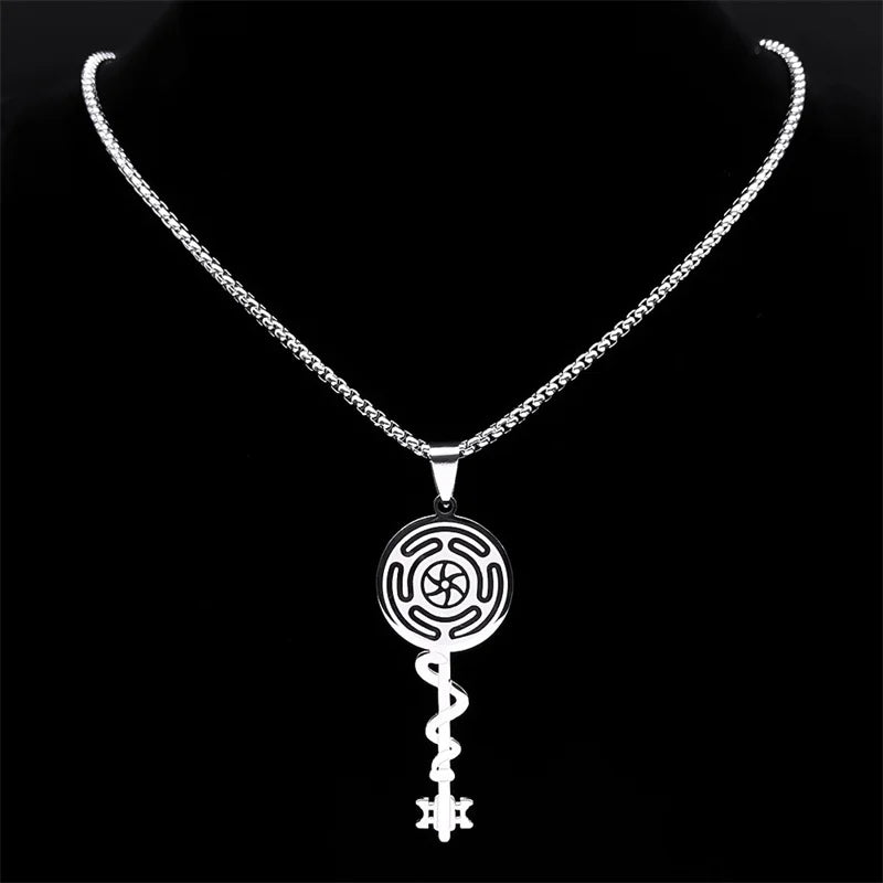 Collier Pendentif Roue d'Hécate Strophalos Sorcellerie Wiccan argent 50 cm