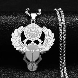 Collier Pendentif Scarabée Egyptien Oeil D'Horus argent