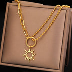 Collier Pendentif Soleil Asymétrique or