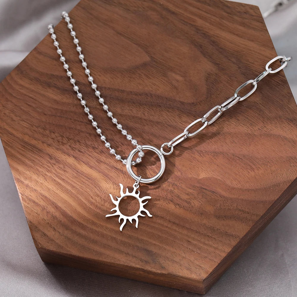 Collier Pendentif Soleil Asymétrique argent