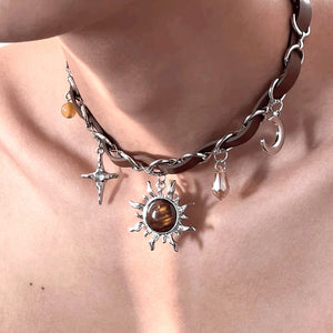 Collier Pendentif Soleil avec Crystal de Style Punk