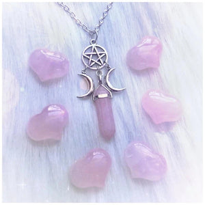 Collier Pendentif Triple Lune Sorcellerie Wiccan Femme Pentacle rose