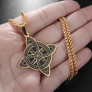 Collier Pendentif Wiccan Noeud de Sorcière de Protection or