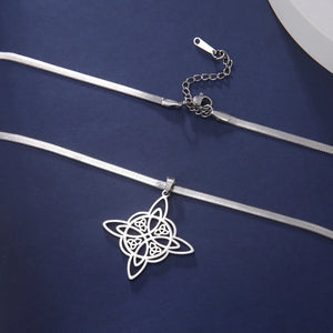 Collier Pendentif Wiccan Noeud de Sorcière Femme Amulette de Protection argent