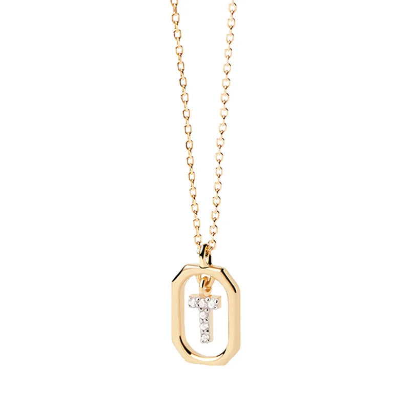 Damesketting met zeshoekige initialenhanger t
