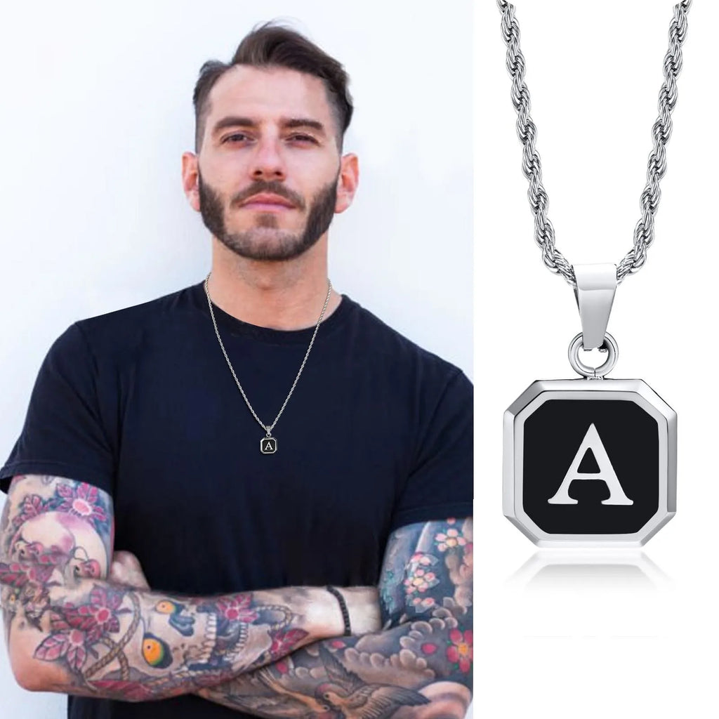 Herenketting met hexagonale initiaalhanger