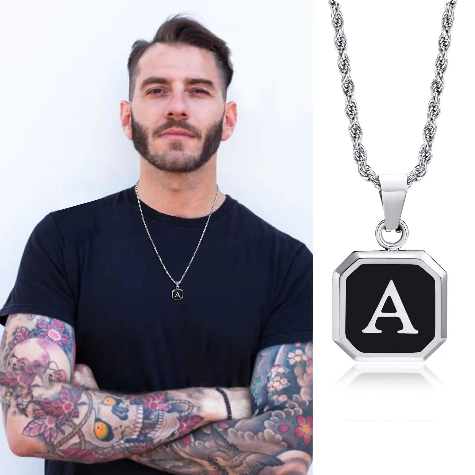 Herenketting met hexagonale initiaalhanger