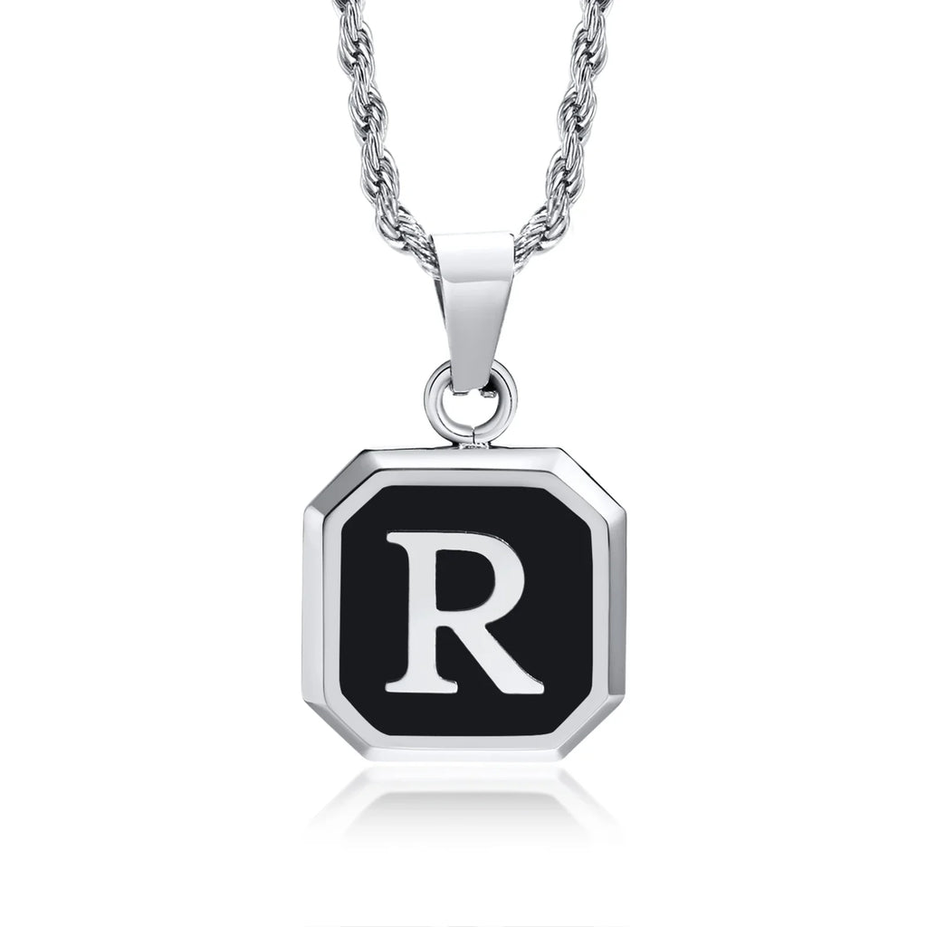 Herenketting met hexagonale initiaalhanger r