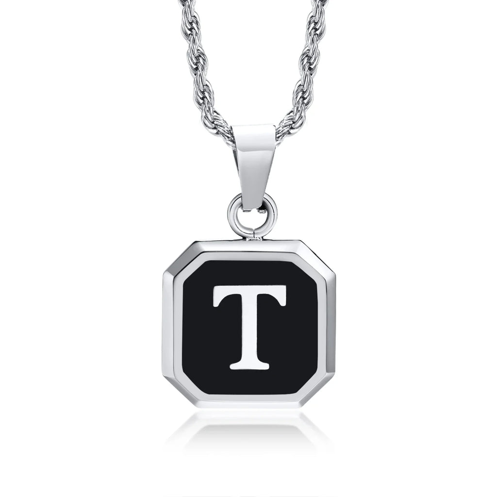 Herenketting met hexagonale initiaalhanger t