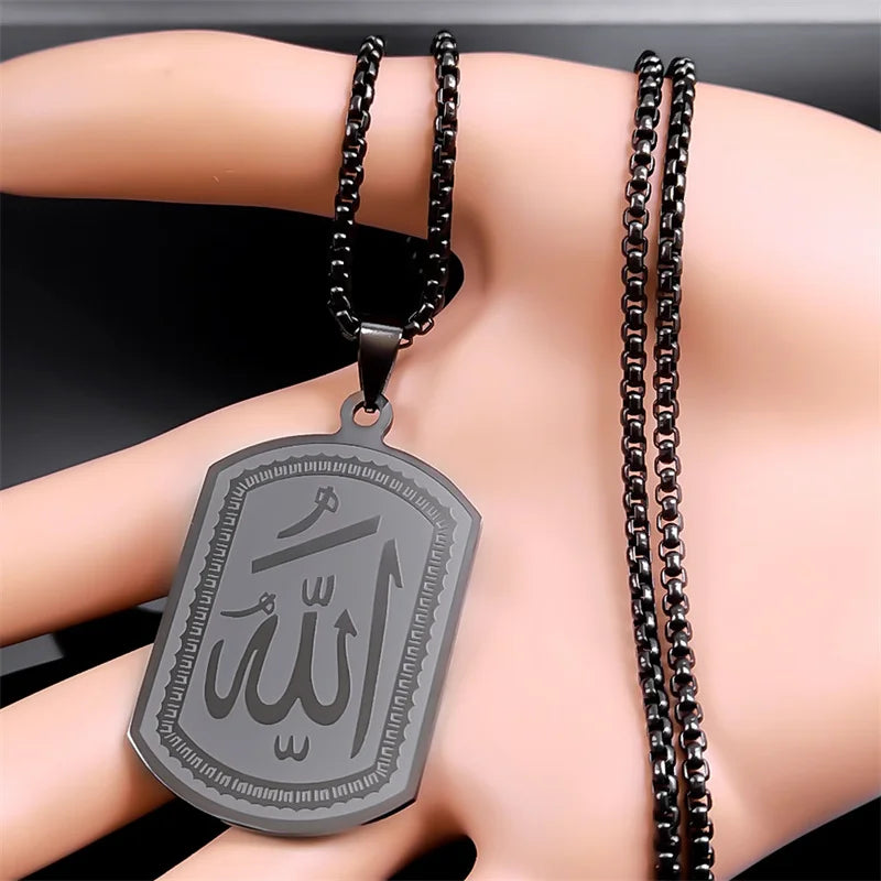 Halsketting voor man of vrouw met hexagonale Allah Arabisch moslim islam hanger zwart 60 cm
