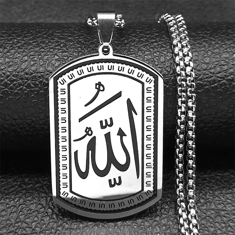 Halsketting voor man of vrouw met hexagonale Allah Arabisch moslim islam hanger zilver 50 cm