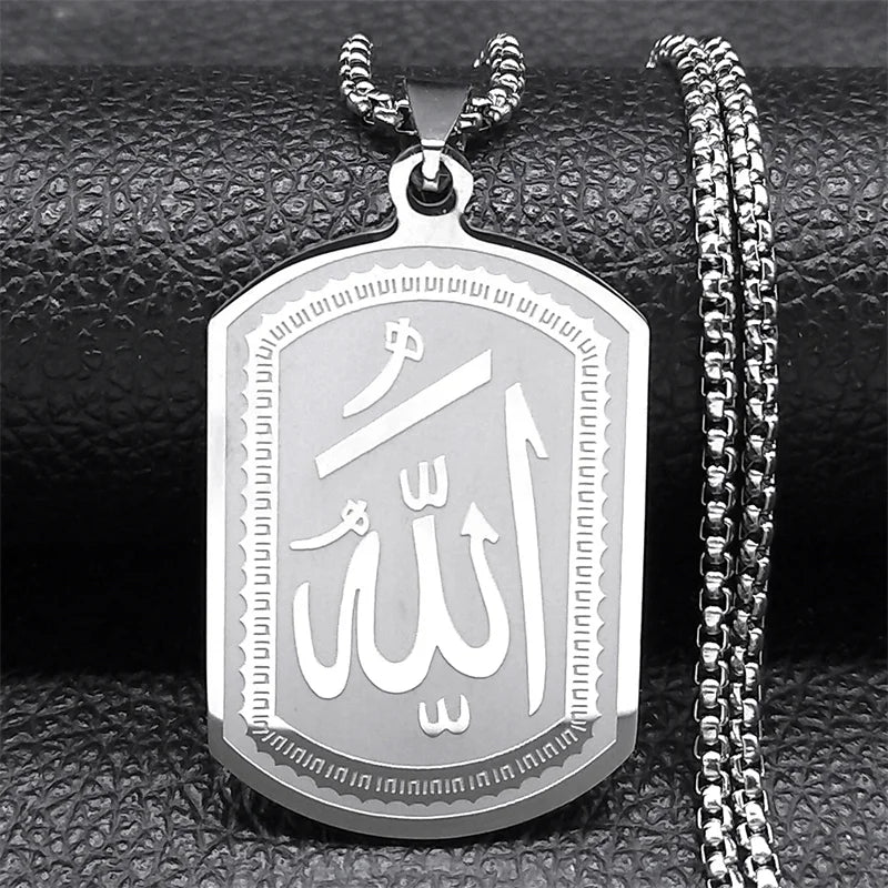 Halsketting voor man of vrouw met hexagonale Allah Arabisch moslim islam hanger zilver 60 cm