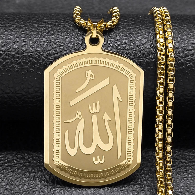 Halsketting voor man of vrouw met hexagonale Allah Arabisch moslim islam hanger goud 60 cm