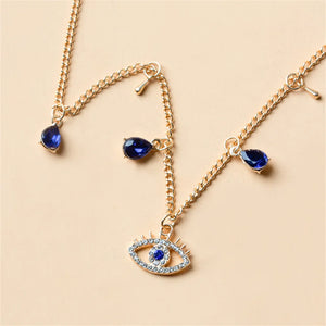 Collier Ras De Cou Avec Pendentif Mauvais Oeil Bleu Turc Strass Et Perles or