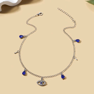 Collier Ras De Cou Avec Pendentif Mauvais Oeil Bleu Turc Strass Et Perles argent