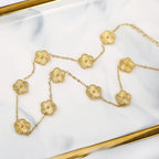 Collier Ras de Cou avec Pendentifs Trèfle à 5 Feuilles