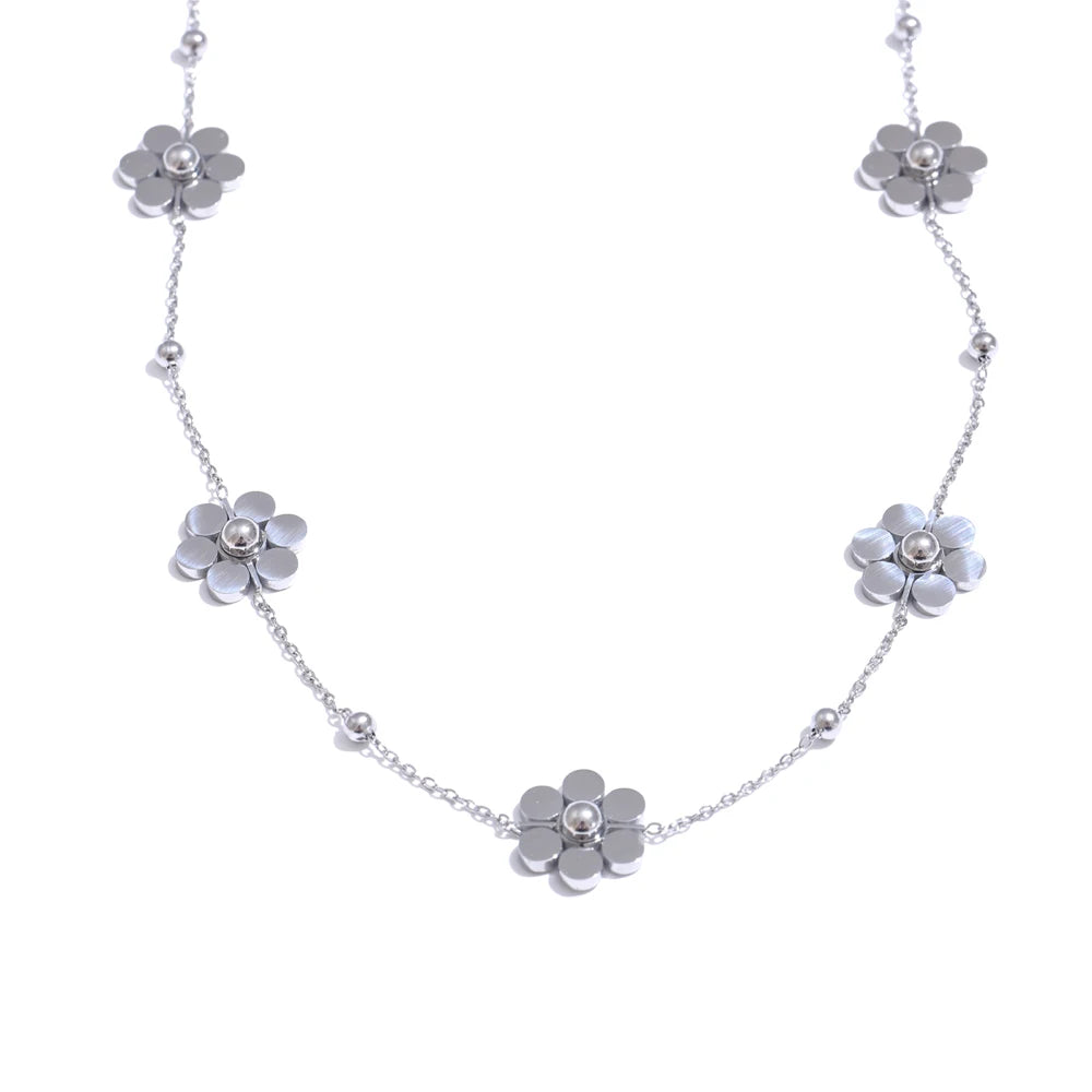 Collier Ras de Cou Pendentif avec Fleurs argent