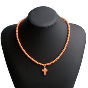 Collier Ras de Cou Pendentif Croix Pierre Naturelle Femme orange