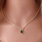 Charmant Collier Ras de Cou Pendentif Goutte d'Eau et Zircon argent et vert