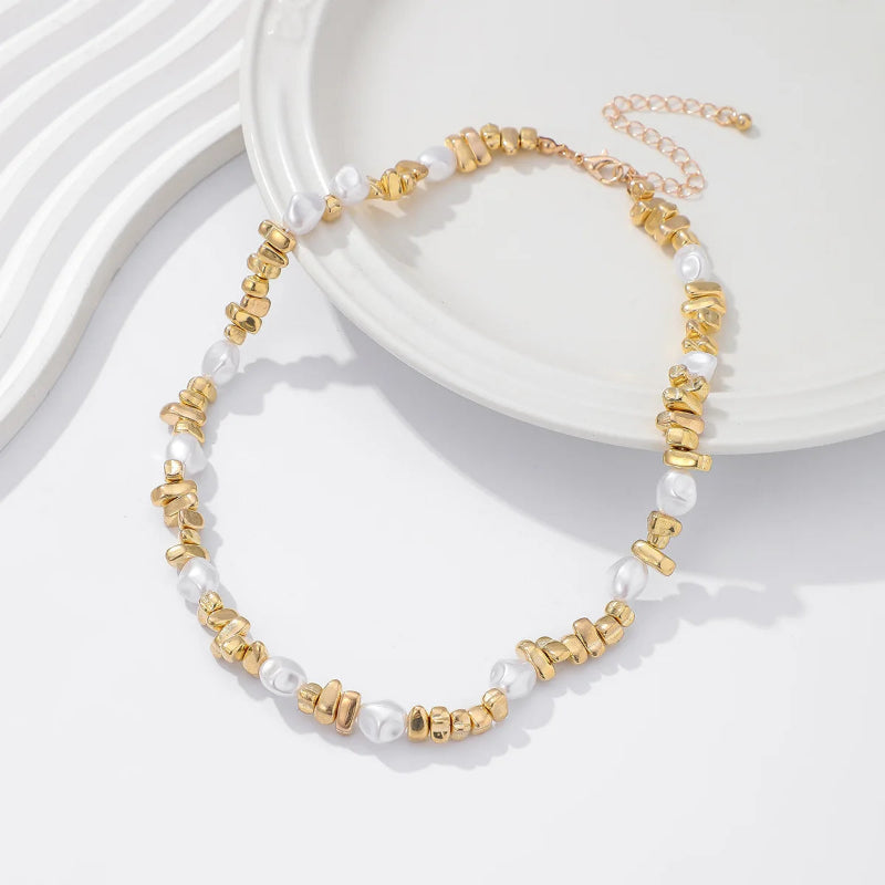 Collier Ras de Cou avec Pendentifs Perles pour Femme or