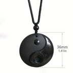 Collier Tressé avec Pendentif en Pierre Obsidienne Noire Yin Yang