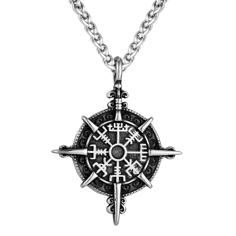 Collier Viking avec Pendentif Compas Vegvisir argent