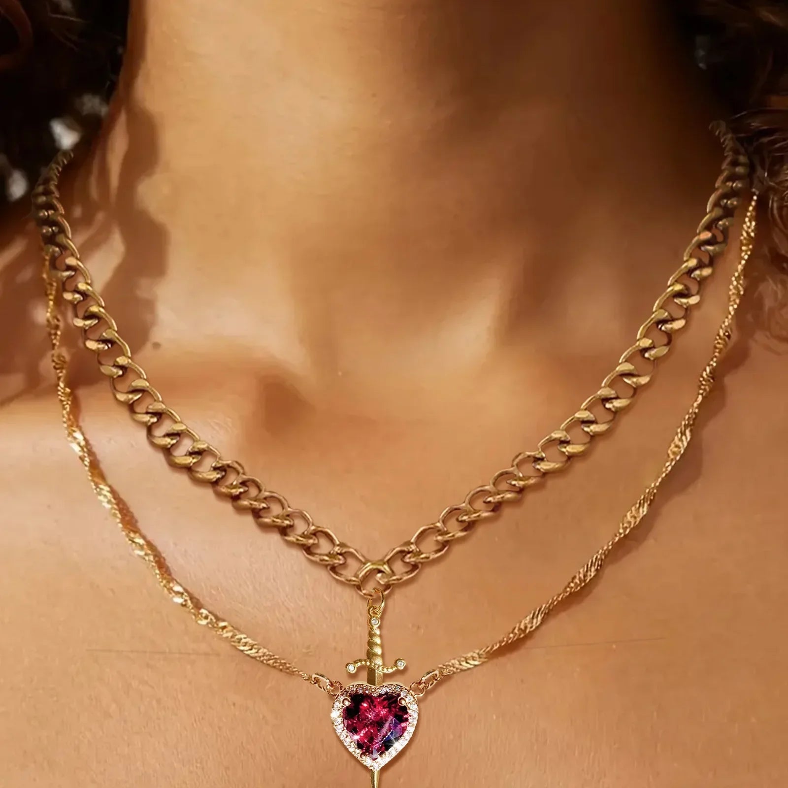 Zwaard en Hart Hanger Ketting voor Koppels