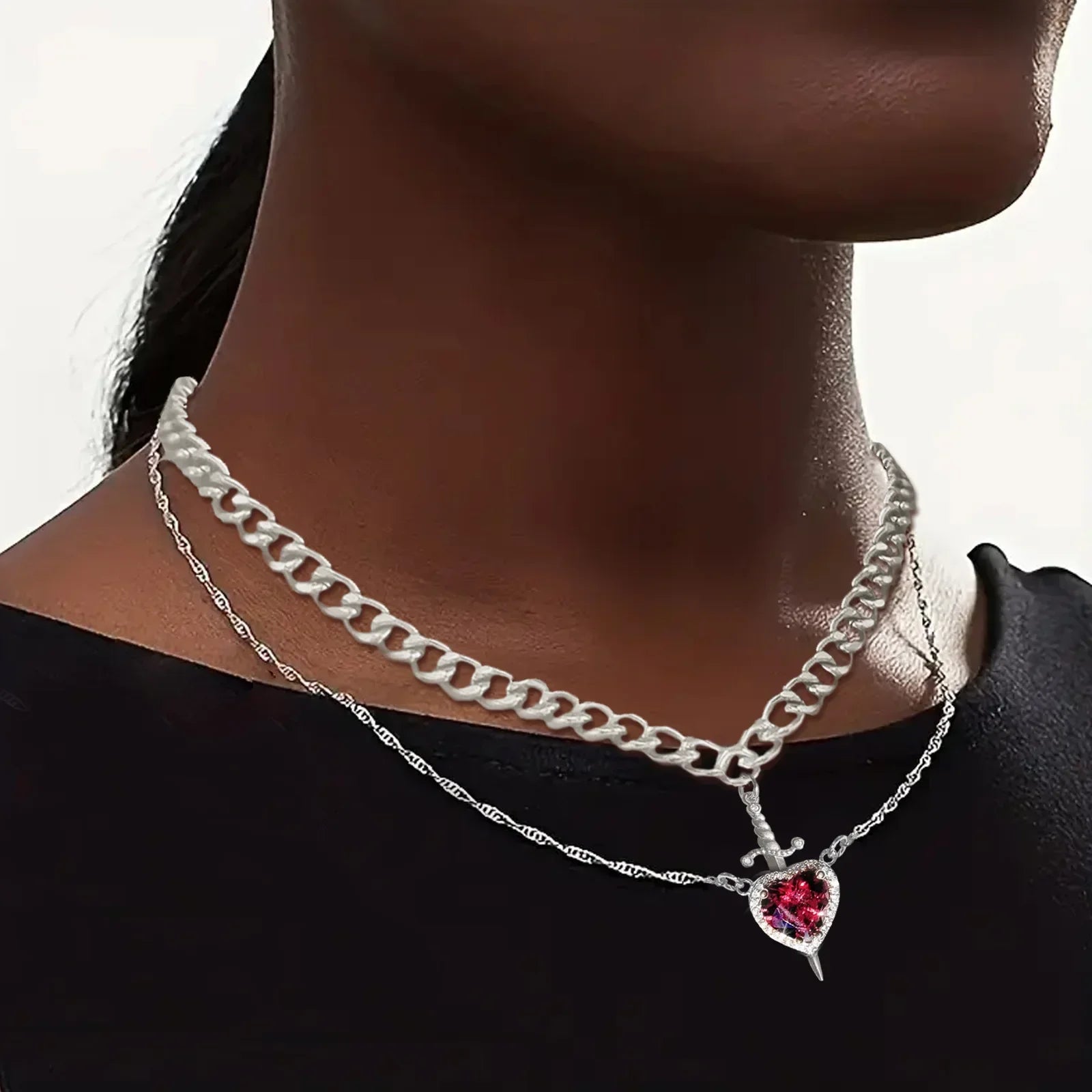 Zwaard en Hart Hanger Ketting voor Koppels