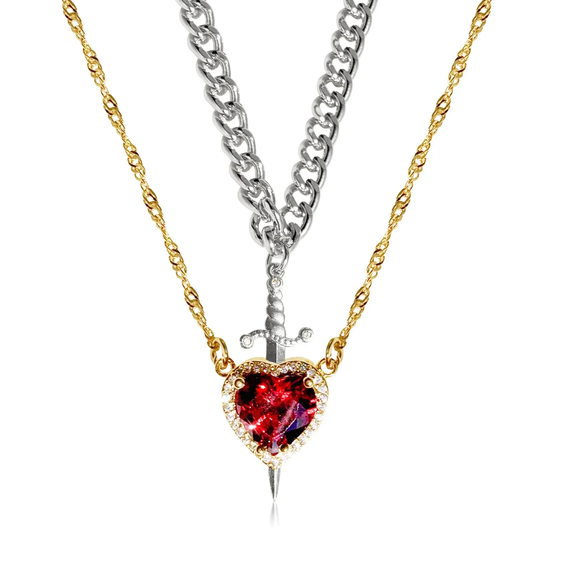 Zwaard en Hart Hanger Ketting voor Koppels