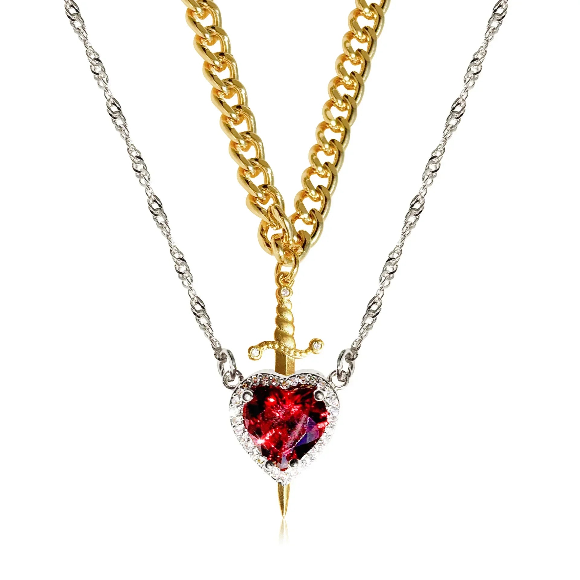 Zwaard en Hart Hanger Ketting voor Koppels