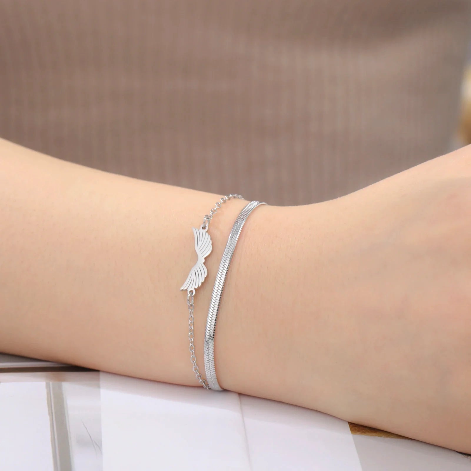 Dubbele engelenvleugels armband zilver