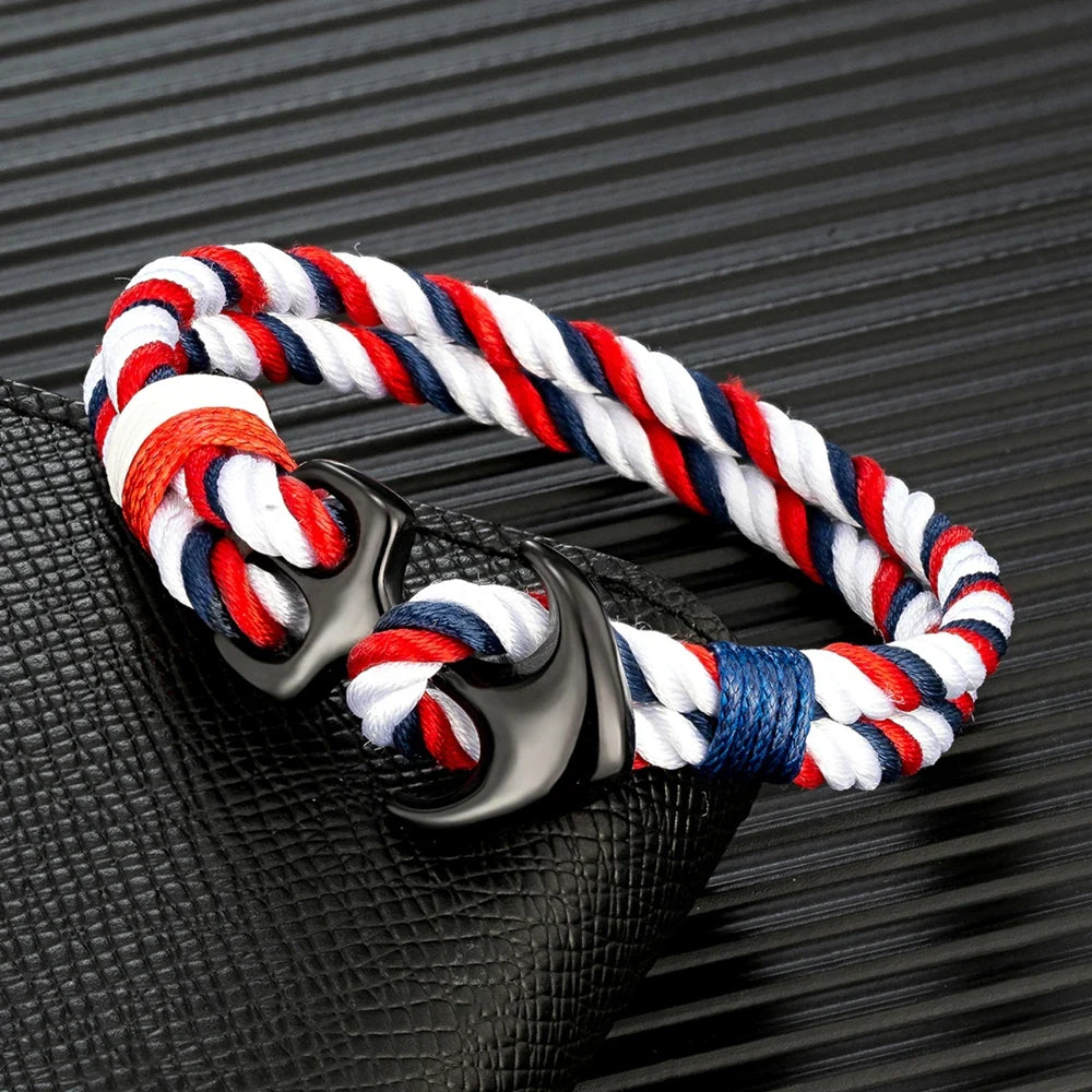 Dubbele ankerarmband wit en rood