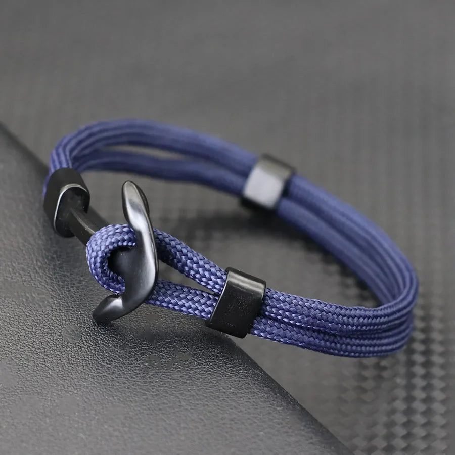 Dubbele ankerarmband zwart marineblauw