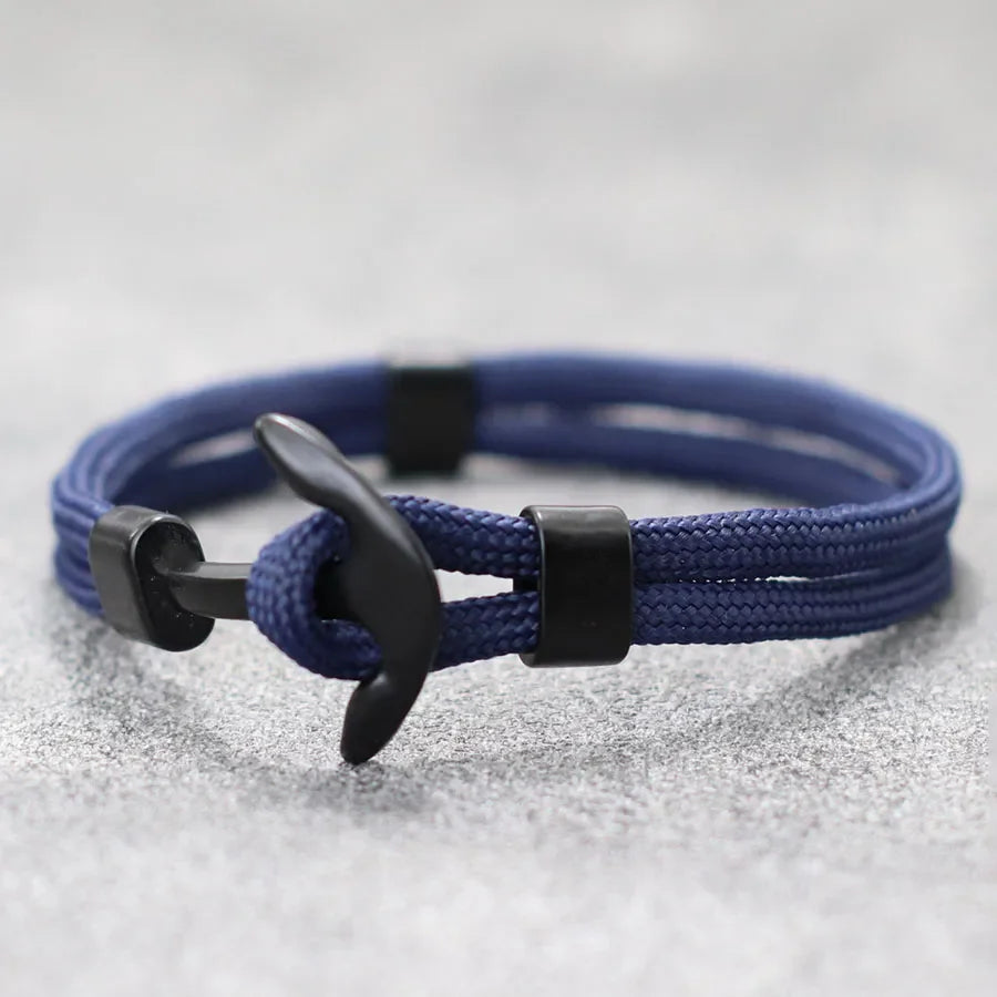 Dubbele ankerarmband zwart marineblauw