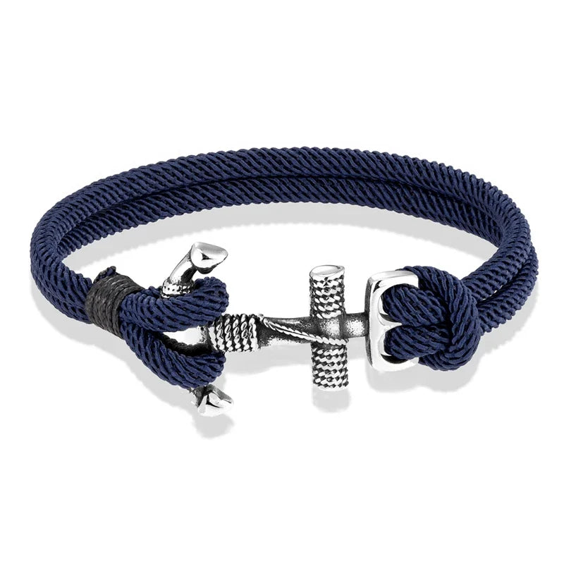 Dubbele anker herenarmband blauw