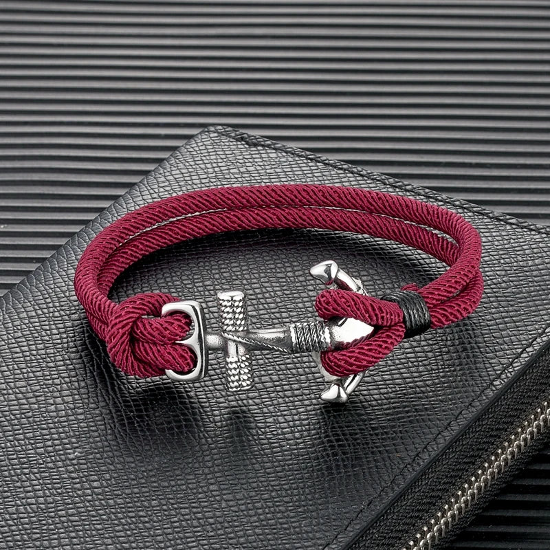 Dubbele anker herenarmband rood