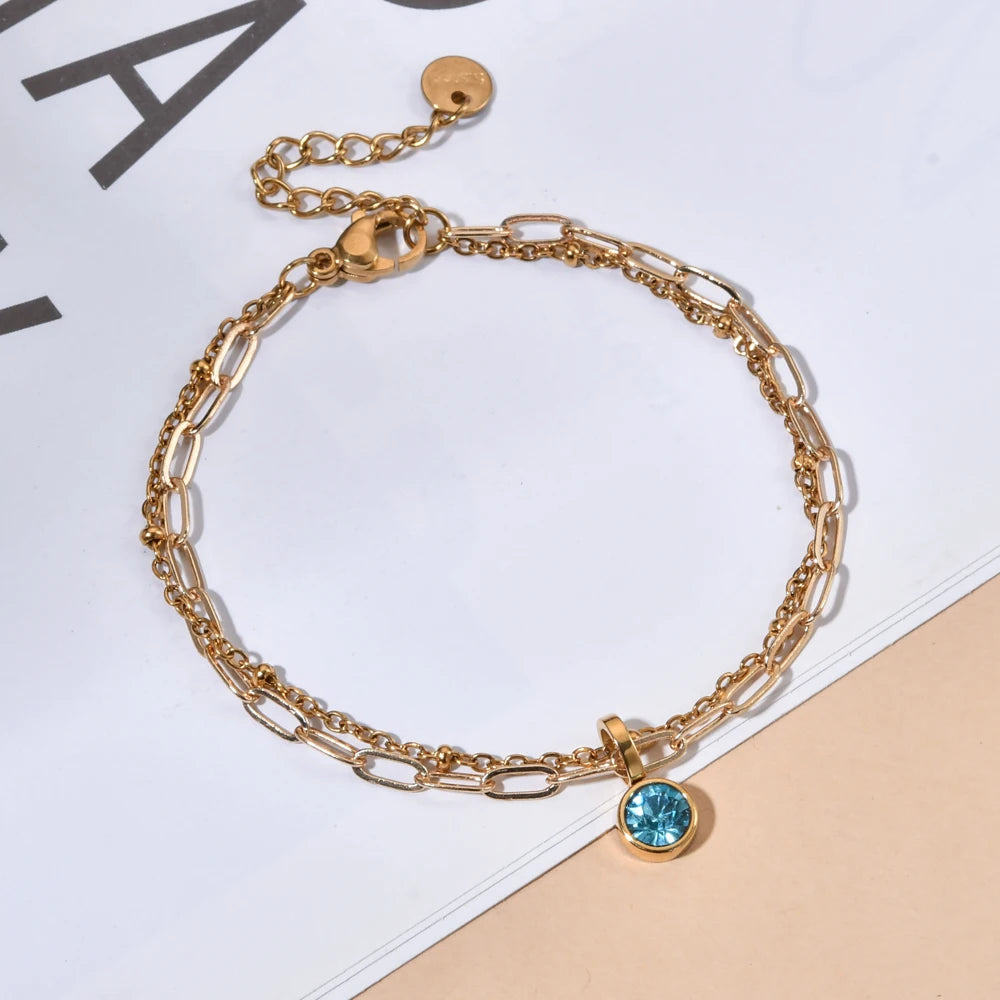 Dubbele vergulde armband met geboortesteen