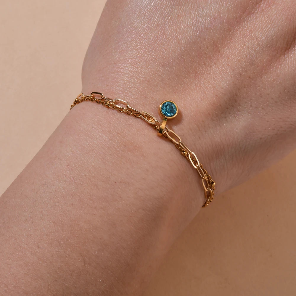 Dubbele vergulde armband met geboortesteen